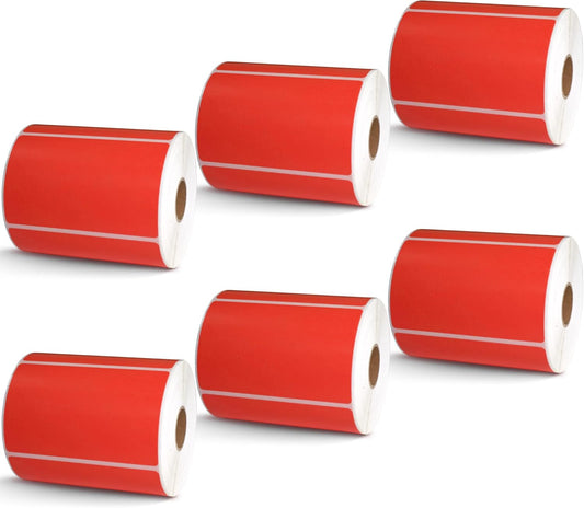 BETCKEY - 4" x 2.5" Shipping & Multipurpose Labels Compatible with Zebra & Rollo Label Printer,Premium Adhesive & Perforated[Red, 6 Rolls, 3720 Labels]