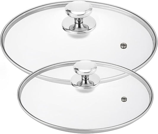Glass Lid for Pots and Pans, 10.25 and 12 inch Cookware Cover Lid Replacement Set 2 Pcs
