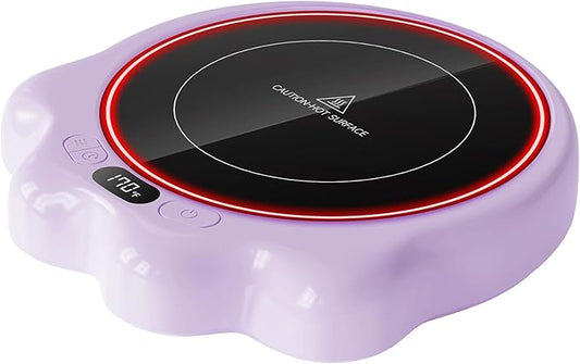 Gaiatop Mug Warmer, 50W Cute Cat Paw Cup Warmers, 3 Temp Settings, 2-10H Auto Shut Off, Coffee Accessories Keep Beverage Hot for Desk and Home, Heated Plate Stocking Stuffers for Tea Candle Purple