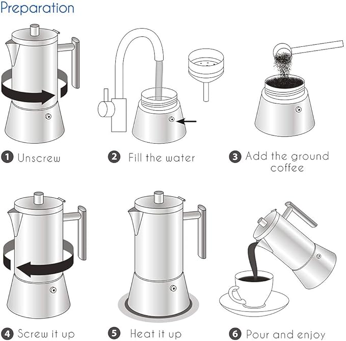 Easyworkz Diego Stovetop Espresso Maker Stainless Steel Italian Coffee Machine Maker 6Cup 10 oz Moka Pot Induction Espresso Pot