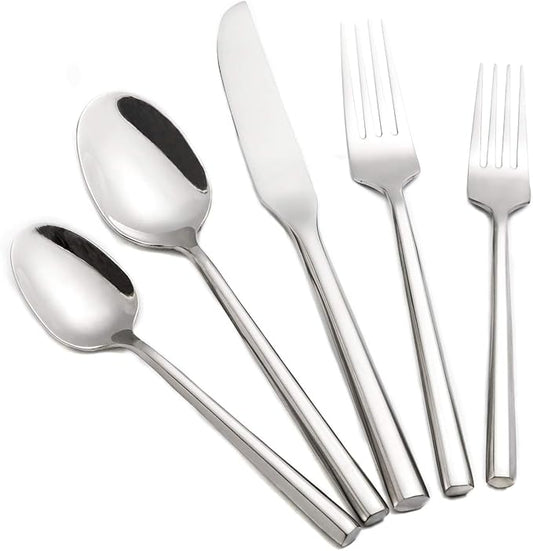 Silverware Set Flatware Set 40 Pieces Stainless Steel Cutlery Set Hexagonal Pattern Mirror Finished Home Daily Use Housewarming Wedding Gift Service for 8