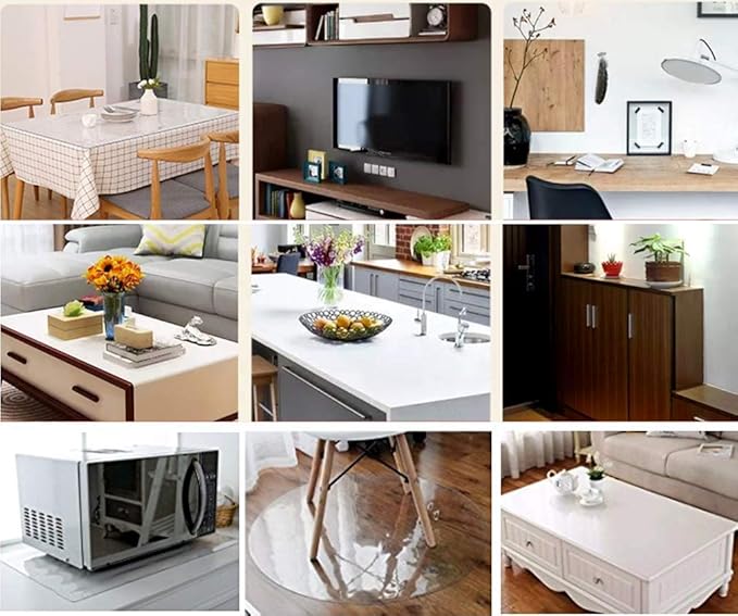 NECAUX Custom 44 x 111 Inch Clear Table Cover Protector, 1.5mm Thick Wood Grain Transparent Table Pad Non-Slip Tablecloth Plastic Protective Pad for Dining Room Table Conference Table Meeting Table