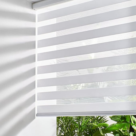 Persilux Cordless Zebra Blinds for Windows, Roller Shades for Windows (34.5" W x 64" H, White) Dual Layer Fabric for Day and Night,Room Darkening Shades for Home, Office, Bedroom and Living Room