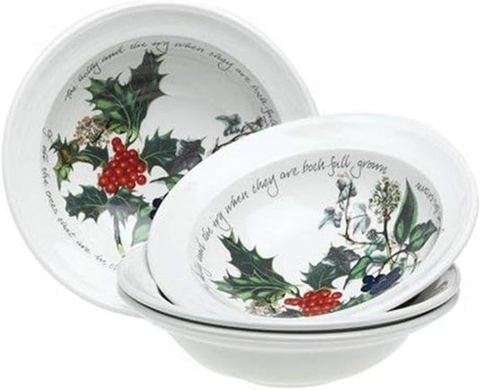 Portmeirion Holly and Ivy 6.5" Cereal Bowls (Set of 6) - Dishwasher & Microwave Safe Round Bowls, Hand-Decorated Earthenware, Everyday Breakfast Bowls for Holiday Dinnerware