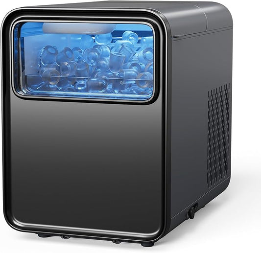 BREEZOME Ice Maker Countertop, 9 Ice Cubes in 6 mins, Self-Cleaning Portable Ice Machine with Basket and Scoop, 2 Sizes of Bullet Ice for Home Kitchen Party Camping RV