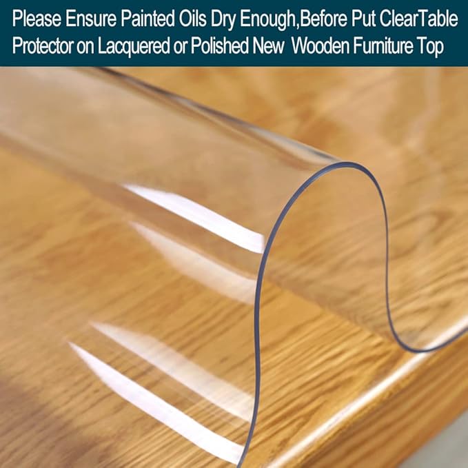 24x54 inch Clear Plastic Table Protector Rolled Dining Room Coffee Sofa Tabletop Cover Mat Eco Thicken Wooden Furniture Edge Screen Protective Easy Clean Carpet Non-Slip Floor Runner Protection PVC