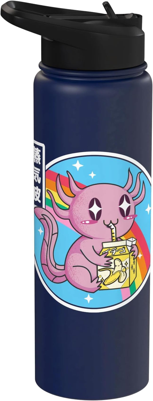 Axolotl Banana Milk Carton Kawaii Retro Rainbow Anime Stainless Steel Insulated Water Bottle