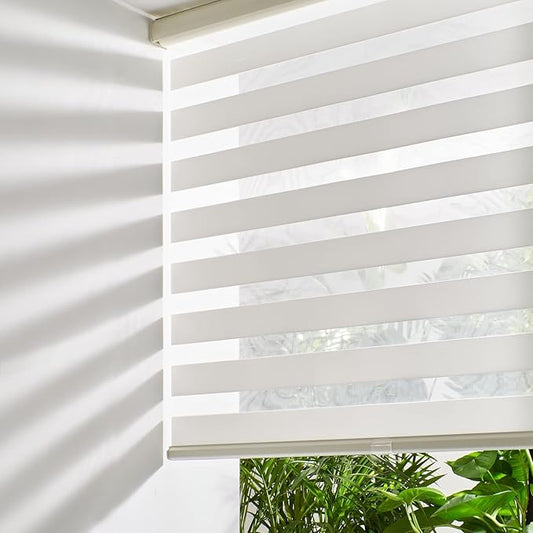 Persilux Zebra Blinds for Windows, Cordless Roller Shades for Windows Room Darkening Roller Blinds (34.5" W x 72" H, Cream) Light Control for Day and Night Light Filtering Sheer Shades for Home
