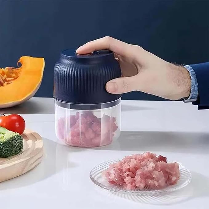 Household Electric Garlic Crusher, Electric Garlic Chopper, Mini Portable Veggie Chopper with 4/6 Stainless Steel Blades, Wireless Rechargeable Food Cutter for Garlic, Onion, Chili (2PCS-B,250ML)