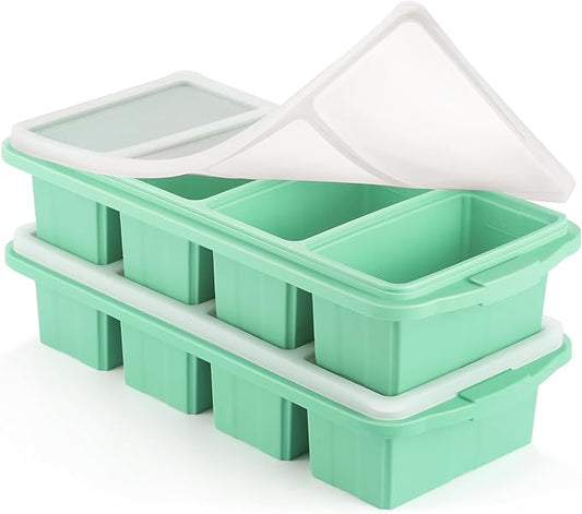 Ztomine Silicone Freezer Tray With Lid - Silicone Freezer Food Molds- Large Ice Cube Tray,Silicone Freezer Container,Freeze & Store Soup, Sauce, Broth,Leftovers - Makes 4 Perfect 1 Cup