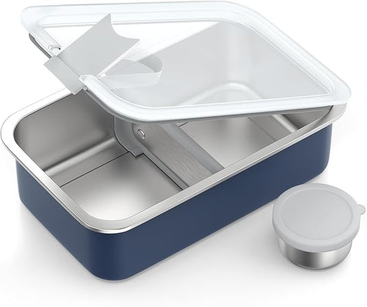 Bakpoco Stainless Steel Bento Lunch Box for Adult, 42oz Leak-Proof Lunch Box Containers, Microwave-Safe, with Adjustable Divider, Convenient Metal Lunchbox for Work, Travel