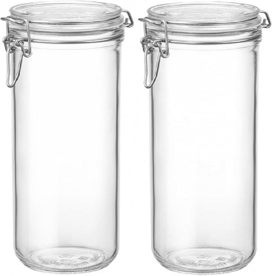 Bormioli Rocco Fido Cylinder 33.75 oz Airtight Glass Canister (Set of 2) - BPA Free Ingredient Storage Jar - Ideal for Fermentation, Pantry Organization, Canning, Kitchen Essentials - Dishwasher Safe