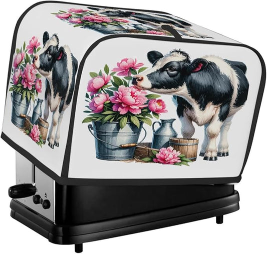 Animal Cow Pink Flower Toaster Cover 2 Slice Dust and Fingerprint Protection Toaster Bread Maker Covers Washable Kitchen Small Appliance Covers for Kitchen Accessories Decor Bakeware Women Gift