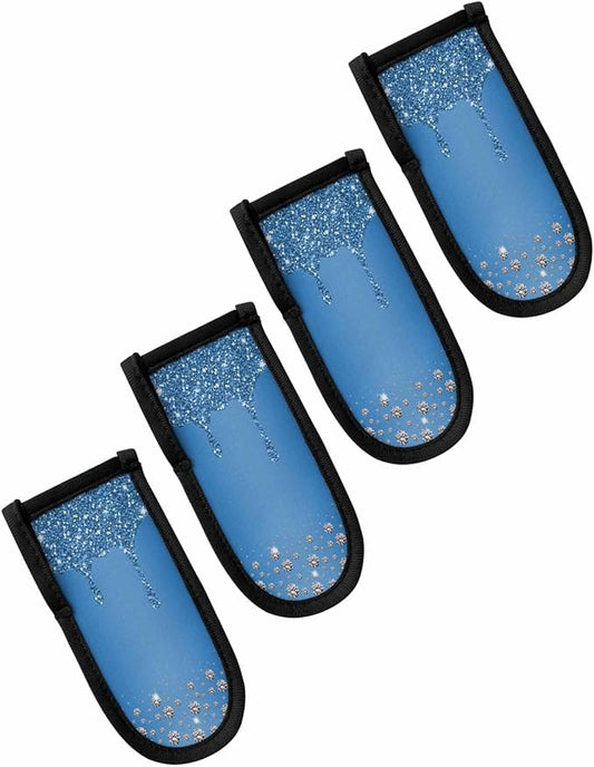 Blue Diamond Hot Handle Holder, Pot Pan Handle Covers, Shiny Modern Art Droplet Texture Cast Iron Skillet Handle Covers, Heat Protecting Pan Handle Sleeves Mitt for Kitchen Cookware, 4PCS