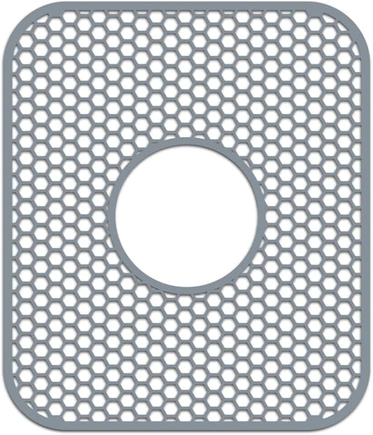 Bestjing Silicone Sink Protectors for Kitchen Sink with Center Drain,13.58''x 11.6'' Folding Non-Slip Heat Resistant Mat Grid for Bottom of Porcelain Stainless Steel Porcelain (Center Hole)