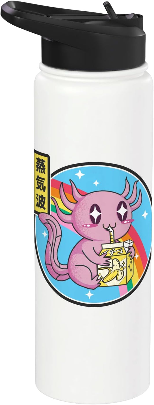 Axolotl Banana Milk Carton Kawaii Retro Rainbow Anime Stainless Steel Insulated Water Bottle