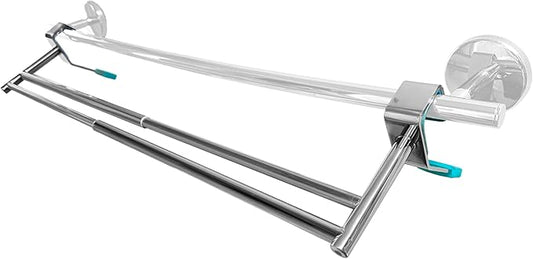 Bathroom Towel Bar Extender, The Magic Bar, Doubles Your Towel Space Fits Almost Any Towel Bar or Shower Walls, Faster Drying, No Tools Required, Expands from 14.5 to 25.5 Inches, Chrome (Double)