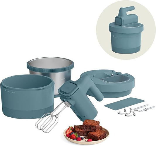 bella 3.5 Qt Hand & Stand Mixer, 2 in 1 Electric Mixer with Bowl, Dough Hook, Whisk & Egg Beater, Multifunctional Handheld Mixer for Baking, 200 Watt, Surf