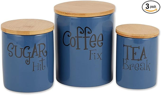 DII Kitchen Accessories Retro Collection, Ceramics, Canister Set, Blue, 3 Piece