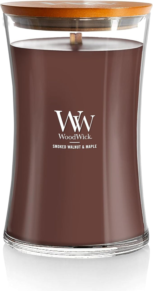 WoodWick Smoked Walnut & Maple Holiday Candle Gifts for Women and Men, 21.5 oz Large Hourglass Candle with Crackling Wick