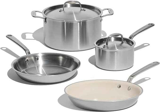 Made In Cookware | 6 Pc Stainless Steel Cookware Set | 5 ply Clad - Includes Frying Pans, Saucepan, and Stock Pot | Professional Grade | Crafted in Italy | Induction Compatible