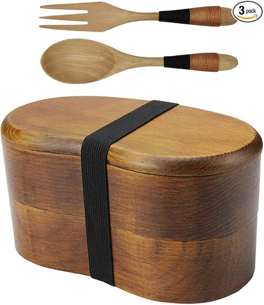 AOOSY Japanese Bento Box, Lunch Boxes, Japanese Double Layer Natural Wooden Bento Boxes Lunch Box For Adult Picnicking Office Hiking Camping