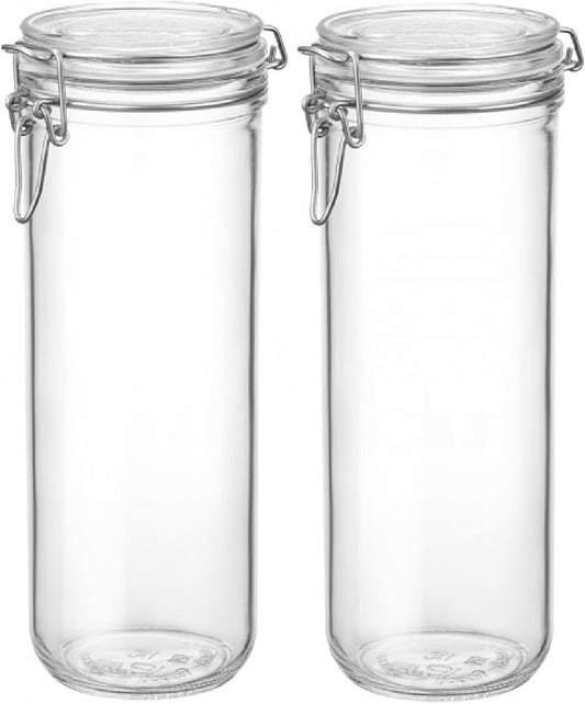 Bormioli Rocco Fido Cylinder 46 oz Airtight Jar (Set of 2) - BPA-Free Glass Ingredient Container - Ideal for Canning, Fermentation, Pantry Organization, Kitchen Storage - Dishwasher & Food Safe