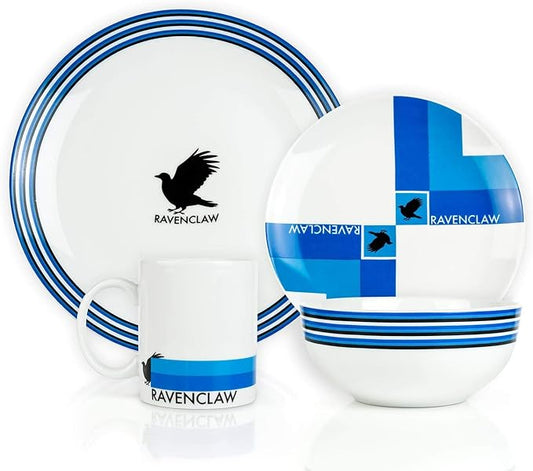 Harry Potter Hogwarts House Porcelain 16 piece Dinnerware Set - Includes 4 Dinner Plates, 4 Salad Plates, 4 Bowls and 4 Mugs - Gryffindor, Hufflepuff, Ravenclaw and Slytherin