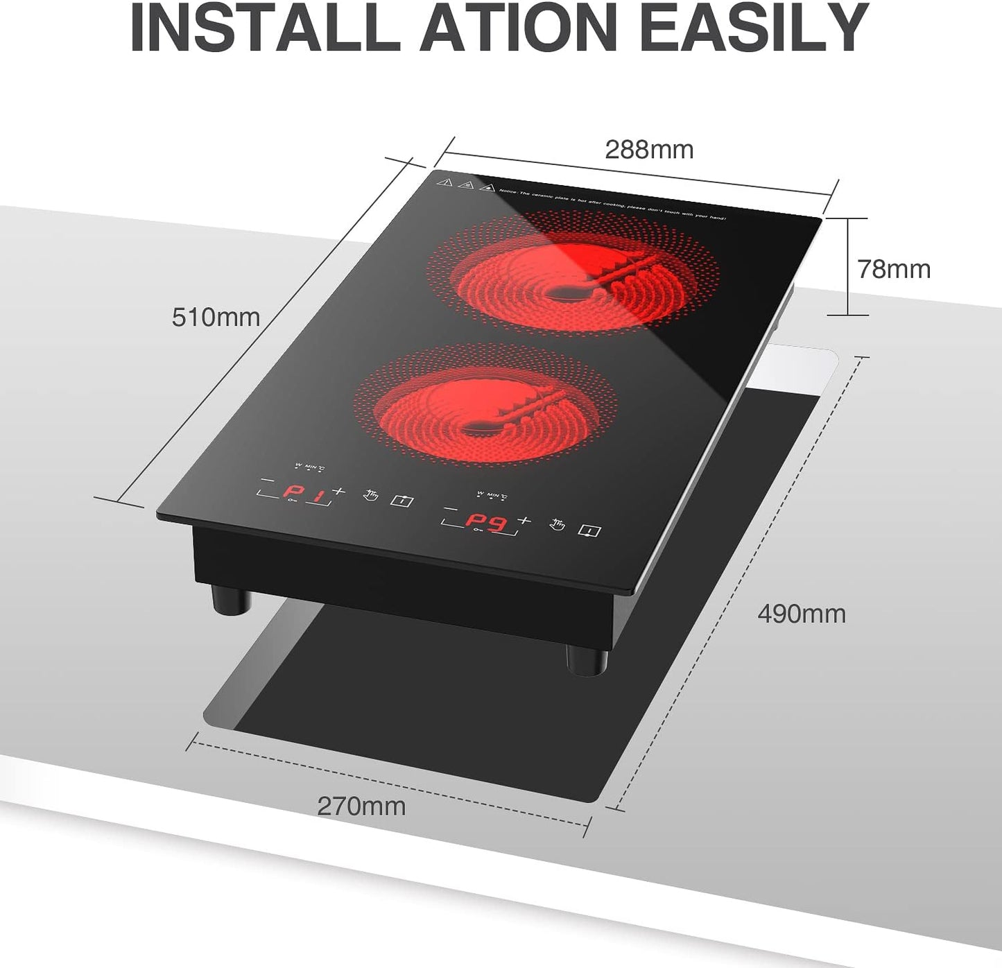 Portable Electric Hot Plate, 2 Burner Cooktop 110V/120V Plug-in, Infrared Stove Top for Cooking, LED Touch Control, Timer & Safety Lock for RV, Dorm, Apartment (Electric Cooktop 2 Burners A)