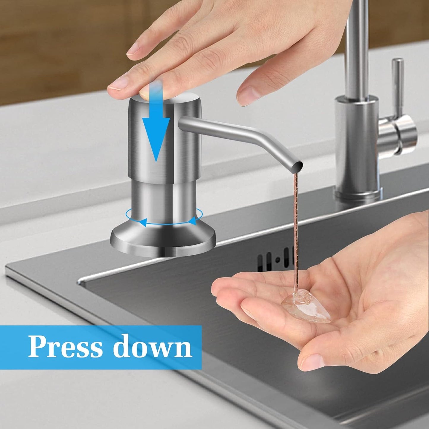 Soap Dispenser for Kitchen Sink and Extension Tube Kit, Stainless Steel SoapDispenser with 47 Inches Tube Connects Directly to Soap Bottle, Hand and Dish Soap Dispenser Pump （Brushed Nickel）