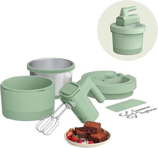 bella 3.5 Qt Hand & Stand Mixer, 2 in 1 Electric Mixer with Bowl, Dough Hook, Whisk & Egg Beater, Multifunctional Handheld Mixer for Baking, 200 Watt, Seaglass