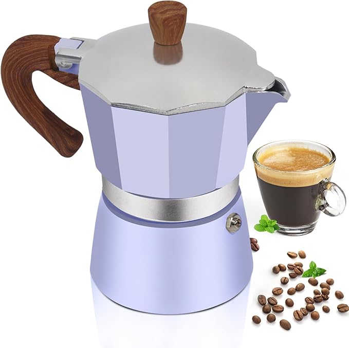 Aluminum 3 Cup 150ml Moka Pot Express Coffee Maker Stovetop Espresso Colorful Coffeemaker Italian Classic Style Brewing Greca Cafe Mocha Machine for Cafeteras Lover Camping Travel and Home Use 5oz