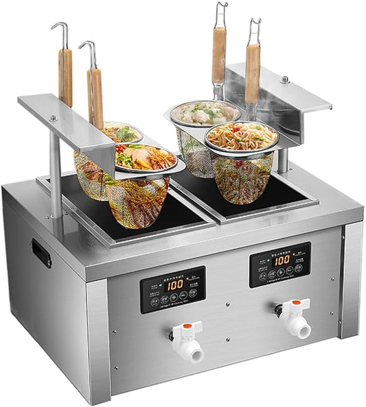 Auto-lift Commercial Pasta Cooker with Timer, Noodle Cooking Machine with 2 Drainage,Macaroni Vegetable Dumpling Cooker,Boiler For Spaghetti Ramen,Temperature Adjustable (4 holes)