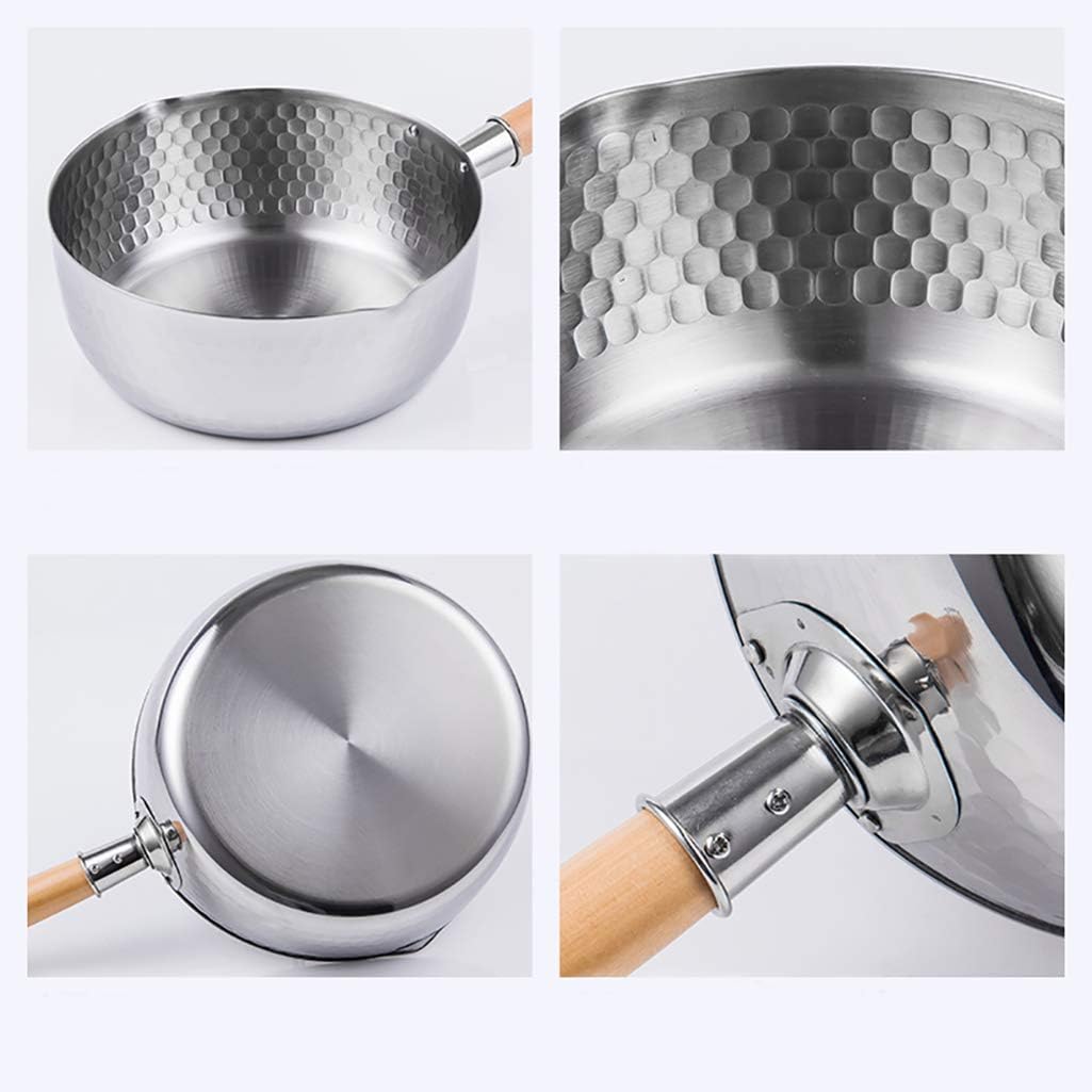 Yukihira Saucepan, Traditional Japanese Yukihira Pot Stainless Steel Saucepan Milk Sauce Pan Wooden Handle (8 inch 3 Quart)