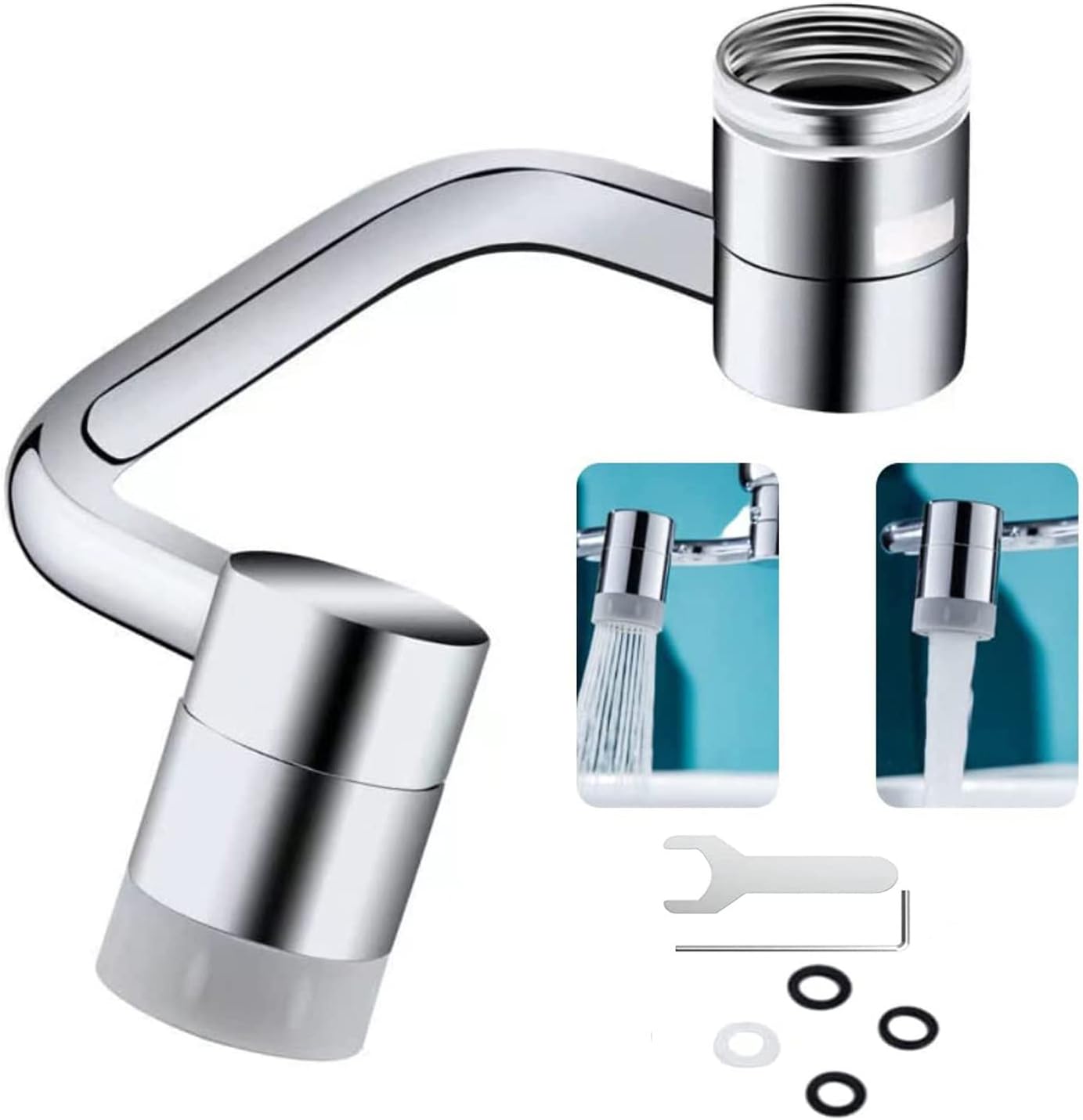 1080° Rotating Faucet Extender Aerator,Solid Brass Universal Splash Filter Faucet,1080 Big Angle Swivel Faucet Aerator Sink Attachment,Dual-Function 2-Flow Sprayer
