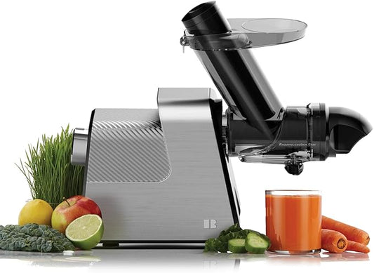 Anybear Masticating Juicer Machines, 3.5" Large Feed Chute Cold Press Juicer Fit Whole Fruits Vegetables with Quiet Motor | 5 Speed Modes | Easy to Clean with Brush | BPA Free (Silver & Black)