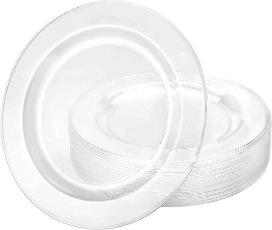 Lillian Tablesettings 30 Count Premium Quality Heavyweight 10.25 inch Plastic Plates China Like Wedding and Party Dinnerware, Plastic Dinner Plates, Crystal Clear, 30 Count