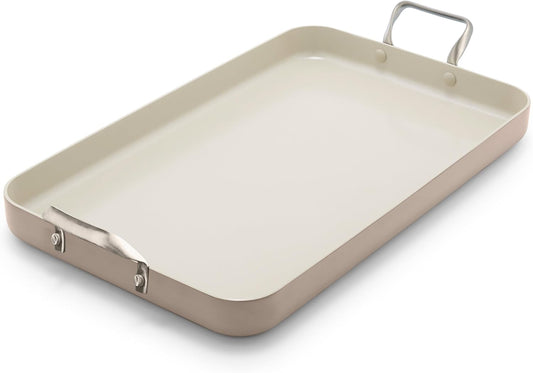 GreenPan 18" x 11" Double Burner Griddle Pan, Hard Anodized Healthy Ceramic Nonstick PFAS-Free, Stainless Steel Handles, Stovetop Cooking, Dishwasher Safe, Oven & Broiler Safe Cookware, Taupe