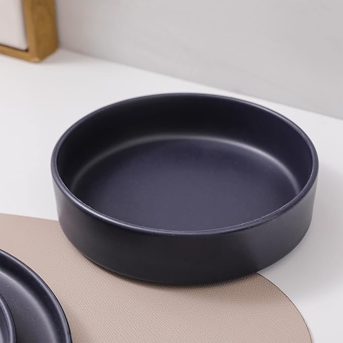 Stone Lain Cleo Modern Stoneware 16-Piece Dinnerware Set, Plates and Bowls Set, Dish Set Service For 4, Dark Blue