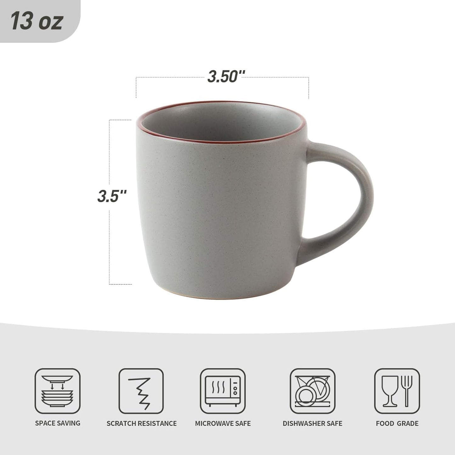 famiware Mercury Coffee Mugs 13 oz, Coffee Mugs Set of 4 with Handle, Cups for Latte, Hot Tea, Cappuccino, Mocha, Cocoa, Dark Grey
