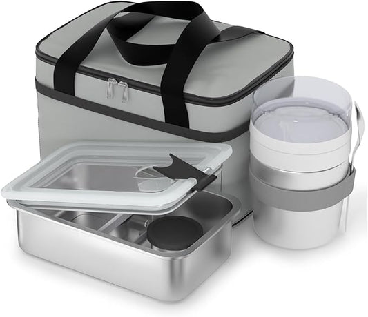 Bakpoco Stainless Steel Bento Lunch Box Set for Adult - 42oz Leak-Proof Bento Lunch Box Container with Thermo, Insulated Bag for Work Travel Dining Out