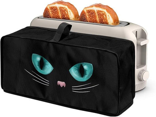 Black Cover for 2 Slice Slim Toaster Cat Face Toaster Cover 2 Slice Long Slot, Heat Resistant Lightweight Small Appliance Covers, Easy to Clean Bread Machine Protector