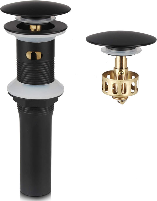 Bathroom Lavatory Vanity Vessel Sink Detachable Basket Drain, Pop Up Drain Stopper with Overflow, Black