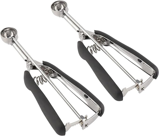 Small Cookie Scoop Set - 2 PCS Include 1 tsp / 2 tsp Cookie Dough Scoops, Cookies Scoops for Baking, Made of 18/8 Stainless Steel, Good Soft Grips, Quick Trigger Release