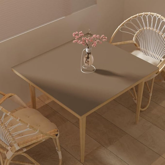 Leather Table Cover,1.8mm Thick,40x40 Inch Table Protector,Table Protector for Dining Room Table,Dining Table Cover,Table Cover Protector.(Mud Color+Champagne Gold,40x40)