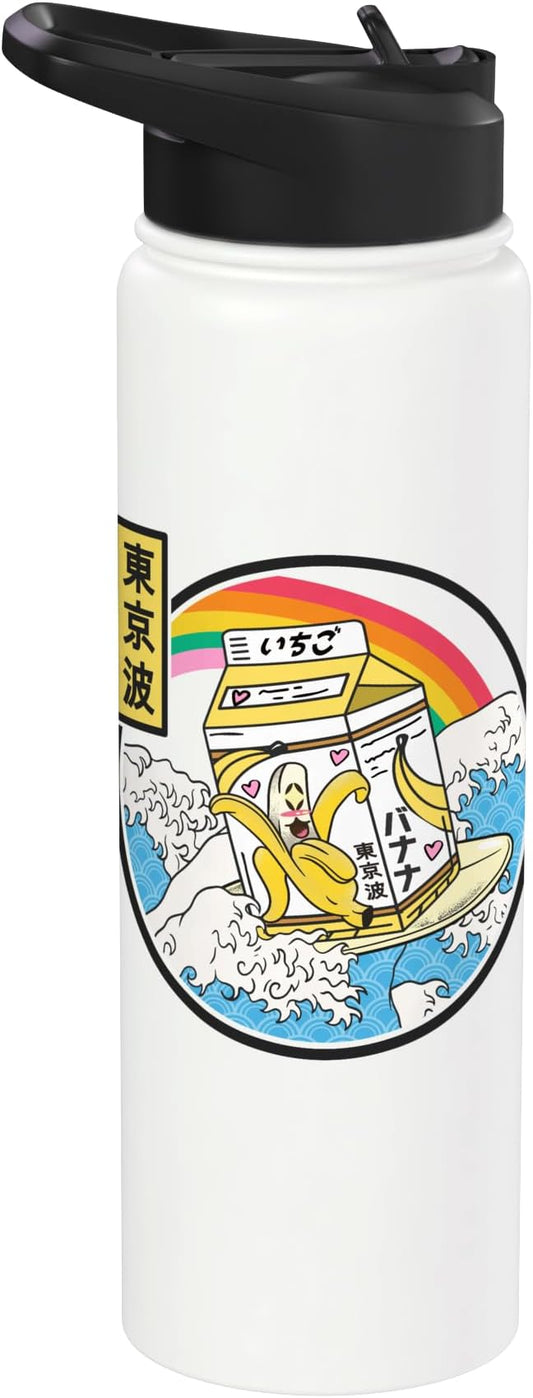 Banana Milk Carton Great Waves Anime Kawaii Aesthetic Stainless Steel Insulated Water Bottle