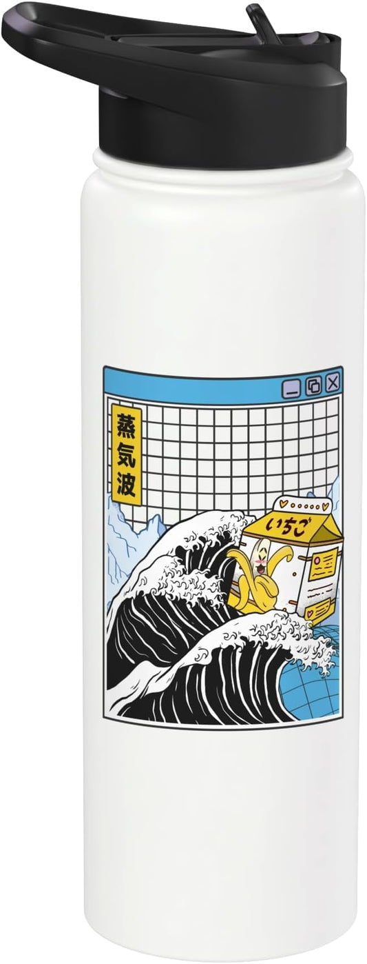 Banana Milk Carton Great Wave Kawaii Vaporwave Anime Stainless Steel Insulated Water Bottle