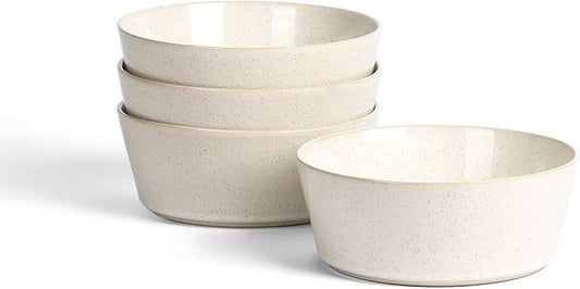Stone Lain Claire 4-Piece Bowl Set Stoneware, Bowls, Dishwasher and Microwave Safe, Dish Set for 4, White