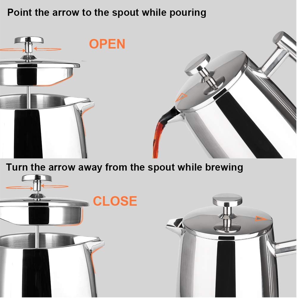 Secura French Press Coffee Maker, 34-Ounce, 304 Stainless Steel Insulated Coffee Press with Extra ScreenSecura French Press Coffee Maker, 34-Ounce, 304 Stainless Steel Insulated Coffee Press with Extra Screen