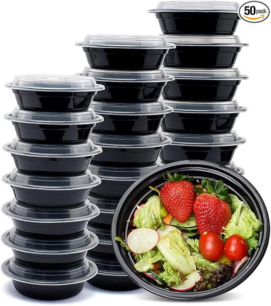 Glotoch Meal Prep Food Container 50 Pack, Disposable with Lids, Durable To Go Containers, for Takeout, Salad , Microwave Safe, BPA-Free, Stackable - 16 OZ